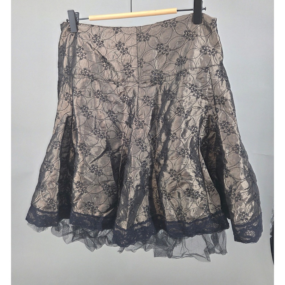 Soulmates Skirt Womens 7 Black Bronze Lace Overlay Tulle‎ Trim Whimsigoth Grunge